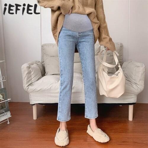 Spring Summer Maternity Jeans Vintgae Washed Denim High Waist Belly Skinny Pants for Pregnant Women Work Trousers Pregnancy