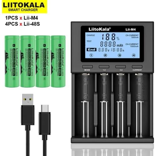 4PCS LiitoKala Lii-48S 3.7V 4800mAh 21700 li-lon Rechargeable Battery 9.6A power 2C Rate Discharge +Lii-M4 Intelligent Charger
