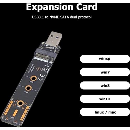 M Key M.2 PCIe SATA to USB 3.1 Gen 2 Type A SSD Adapter for 2230 2242 2260 2280 Hard Drive Cable Connecter Support