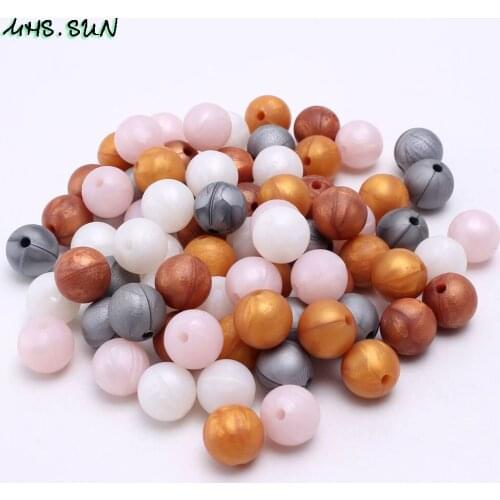 MHS.SUN Fashion Loose Round Silicone Teething Beads For Baby Infants DIY Nursing Necklace Food Grade Chewable Beads Jewelry