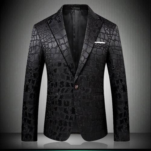 Black Blazer Men Crocodile Pattern Wedding Suit Jacket Slim Fit Stylish Costumes Stage Wear For Singer Mens Blazers Designs 9006