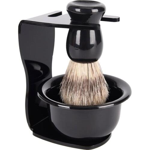 Soft 3 In 1 Shaving Soap Bowl Brush Set Nylon Shaving Brush With Acrylic Stand Holder And Shaving Soap Bowl/Mug