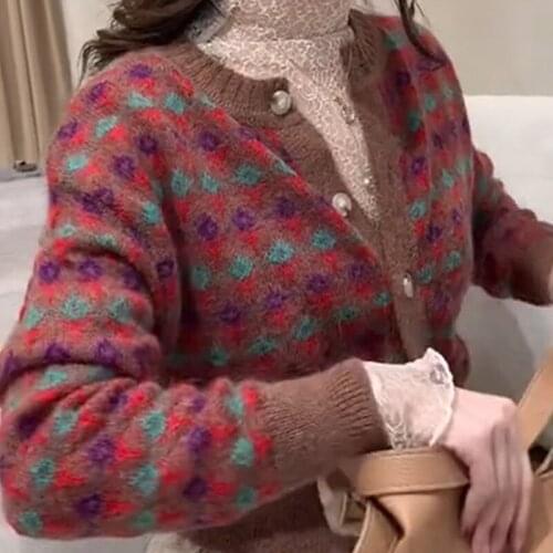 Soft waxy knitted cardigan jacket spring and autumn new style lazy sweater women loose outer wear