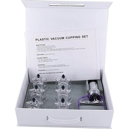 New Plastic PC Thickened Material Transparent 6PCS Hijama Massage Vacuum Cupping Cups Love Air Star Cupping Set