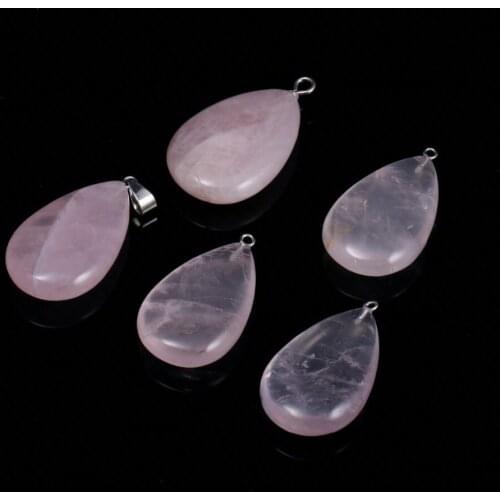 Natural Stone Fashion drop-shaped Shape Rose quartzs pendant for Jewelry Making DIY Necklace bracelet accessories Size 24x41mm