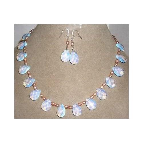 New Style Hot salePink pearl /Sri Lanka Moonjade drops pendant necklace Earrings set Fashion Wedding Party Jewellery