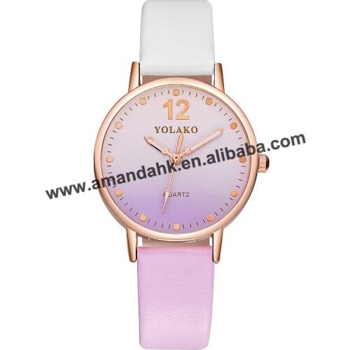 Wholesale Women Ladies Dress Quartz Wristwatch Hot Leather Rose Gold Case Watches YOLAKO 919604