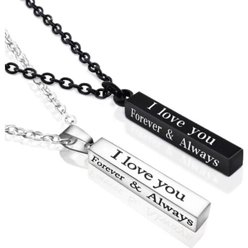 Square Bar ' I Love You' ' Forever & Always ' Necklace Stainless Steel 2 Colors Neckalces for Women Men Jewelry Gift