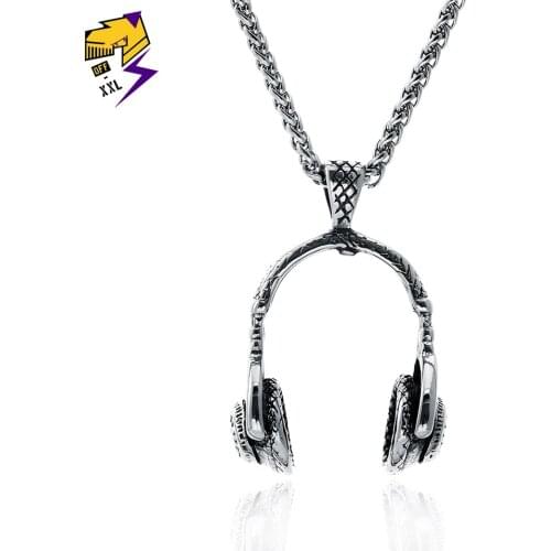 Hiphop Stainless Steel Headphone Pendant Necklaces Men Long Silver Figaro Chain Necklaces Music Fans Jewelry for Women