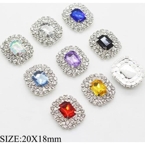 Rectangle Rhinestones Buttons 10Pcs/Lot 18*20mm Beautiful Buttons Metal Silver Handwork Festive Party Warm and Romantic Decor