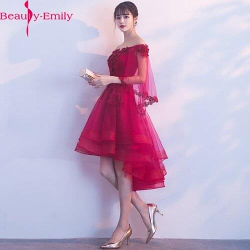 Real Photo Romantic Boat Neck Evening Dress 2019 New Arrival Tulle Short Before Long After Formal Party Dress with Appliques