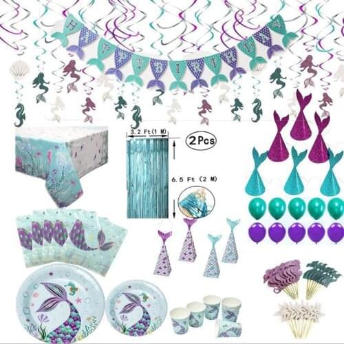 Mermaid Balloon Tablecloth Paper Towel Dinner Plate Mermaid Seahorse Bronze Food Grade Paper Creative Straw Childrens Birthday