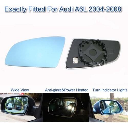 Brand New Power Heated Blue Wide Angle Sight Side Rear View Mirror Glasses For Audi A6 2004-2018