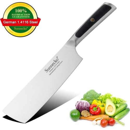 SUNNECKO 7 inch Nakiri Cleaver Knife German 1.4116 Steel Blade Chefs Kitchen Knives G10 Handle Sharp Meat Fruit Cutter Tool