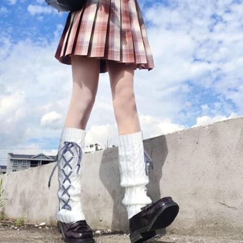 Lady Calf-length Drawstring Stripe Plaid Ribbon Bow jk Socks Cool Lovely Girl Leg Warmer 2020 Autumn Winter Hipster Street Sock