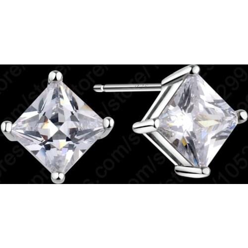 Women Classic BrithdayJewelry Gifts 925 Sterling Silver CZ Stud Earrings Geometry Shape Free Shipping