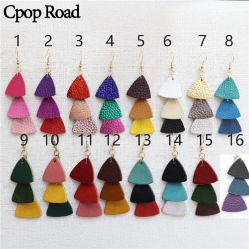 Cpop New Triangle Connection Genuine Leather Earrings Fashion Long Statement Earrings Women Accessories Gift Hot Sale Wholesale