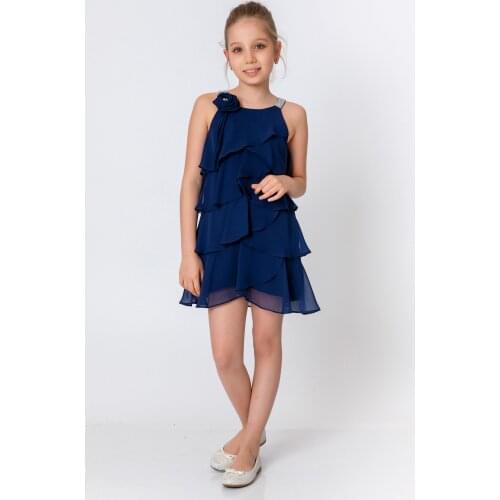 Female Child Navy Blue Dress Polyester Zipper Woven