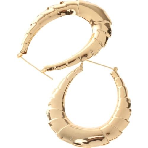 Women 1 Pairs of Gold Tone 65mm Cirlce Large Hoop Bamboo Earrings