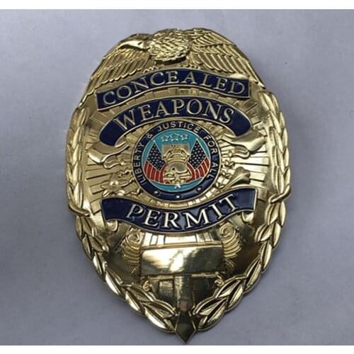 1 Pcs Concealed Weapons Permit Badge 78 x 55 MM Gold Plated Colored Shoulder Emblem Souvenir Coin Symbol Badges
