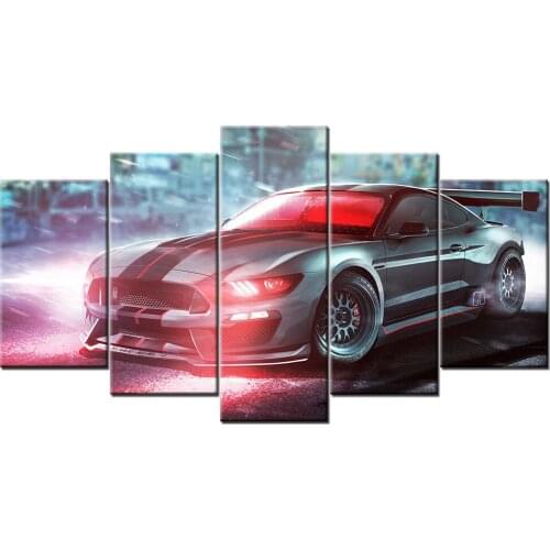 5 Pieces Canvas Wall Art Ford Mustang Muscle Car Paintings HD Printed Posters Modular Pictures