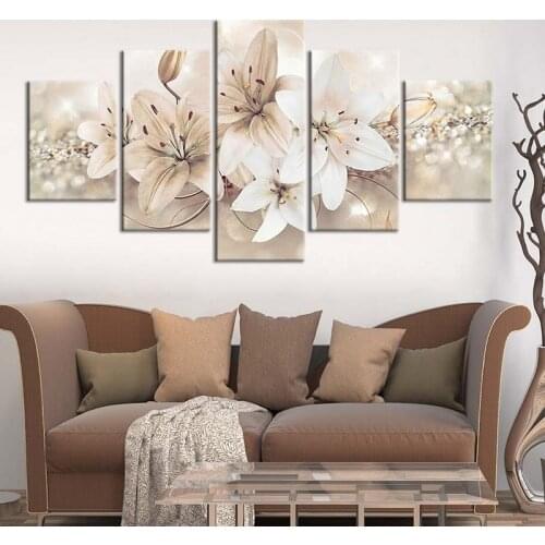 5 Pieces Lily Flower Canvas Poster Wall Art HD Prints Modern Pictures for Living Room Home Decor Print Poster Paintings