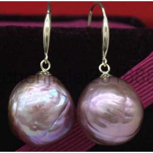 Free Shipping Selling Jewelry>>a pair of 13-14mm south sea Purple Baroque pearl earrings