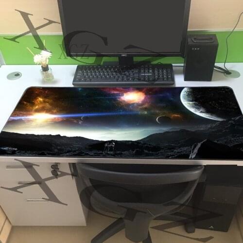 XGZ Anime Large Mouse Pad Black Locking Edge Fantasy Planet HD Computer Desk Mat Fabric Non-slip Rubber Sole Universal 90x40