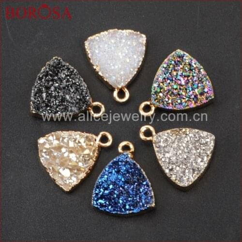 BOROSA 10 pcs Druzy Triangle Titanium Druzy Gold Charm G1154 Dursy Jeweley Free Shipping