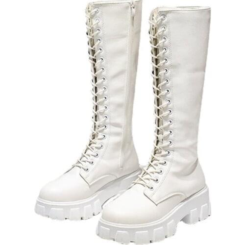 New style womens boots and calf boots, solid color lace-up, thick-soled zipper, ladies fashion shoes, comfortable womens boots