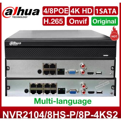 Dahua NVR2108HS-8P-4KS2 Original multilingual 8CH 1U 8PoE Lite 4K H.265 Network Video Recorder With HDD Selectable Replace HDMI