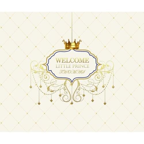 Custom Blue frame Gold Crown Prince Birthday photography backgrounds Vinyl cloth Computer print newborn baby photo backdrop