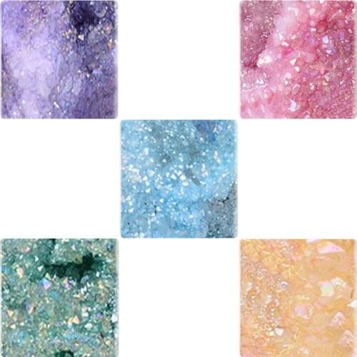 JOINBEAUTY Fashion Colourful Druzy Square Shape Glass Cabochon Accessories 12mm/25mm Pattern DIY Earrings Necklace Finding DR94