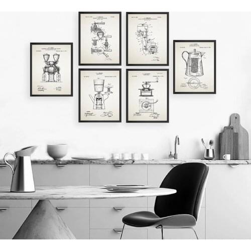 Coffee Patent Blueprints Vintage Posters and Prints Kitchen Wall Decor , Coffee illustration Wall Art Canvas Painting Pictures