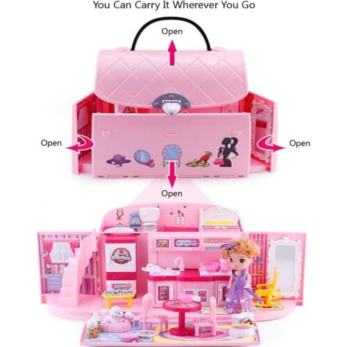 DIY Dollhouse For LOL Doll Handbag Doll Accessories Cute House Miniatures Kids Villa Kitchen Light Music Toys Girl Birthday Gift
