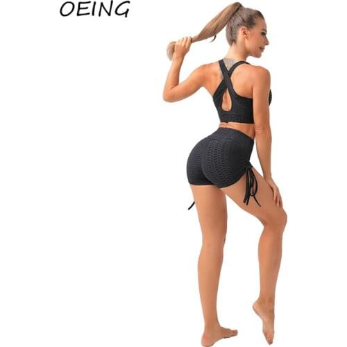 Summer Workout Set Women Fitness Yoga 2 Piece Sets Tights Jacquard Sport Wear Gym Clothing Shorts Sets