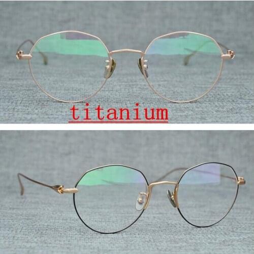 LKKHand-made pure titanium eyeglasses for men and women retro polygonal irregular prescription eyeglasses myopia eyeglasses fram