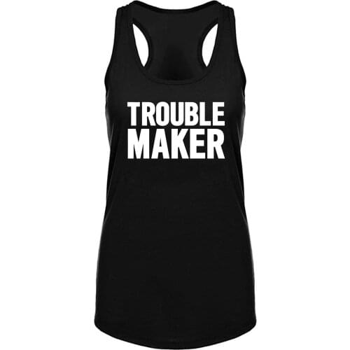 Lyprerazy Womens Trouble Maker Workout Gym Fitness Funny Summer Funny Letter Print Tank Top
