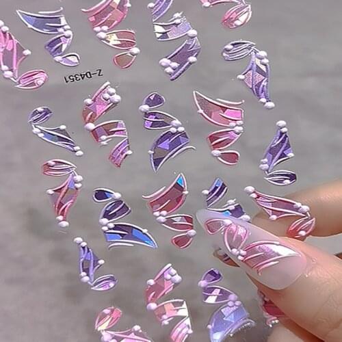 Sweet 5D Embossed Three-dimensional Ribbon Nail Stickers Nail Decals DIY Laser Nail Embossed Sticker Foil Nail Art Decorations