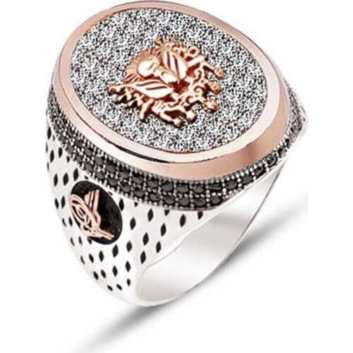 Silver Zircon Stone Embroidered Men 'S Ring