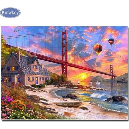 New 2019 5D DIY diamond embroidery sunset clouds,sea Bridge 3d cross stitch mosaic set full drill square diamond painting art
