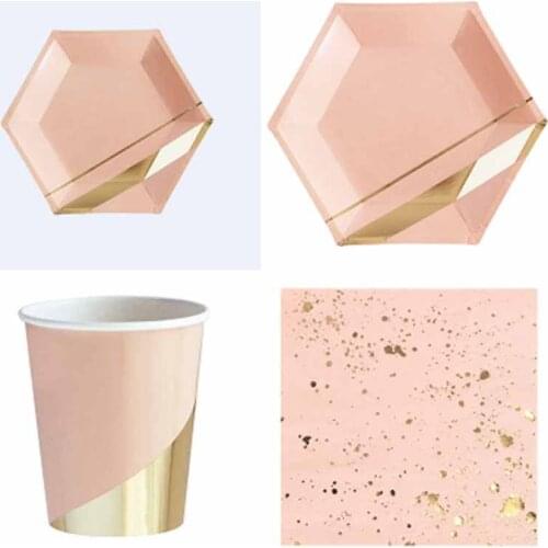 Gold Foil Disposable Tableware Set Party Plates Cups Napkins Table Cloth Party Tableware for Wedding Decor Birthday Party Supply