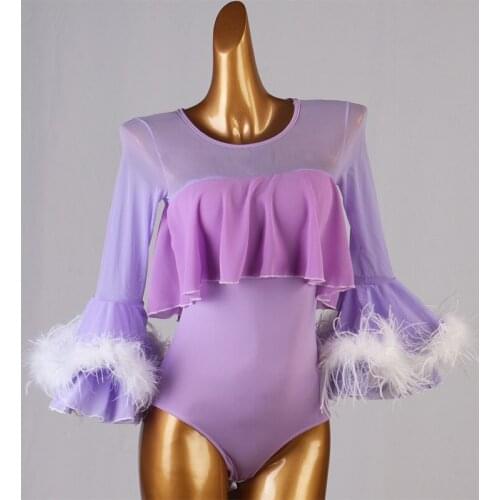2021 New Latin Dance Tops For Women Purple Practice Clothes Professional Modern Ballroom Dance Clothing Rumba Dancewear DQL5229