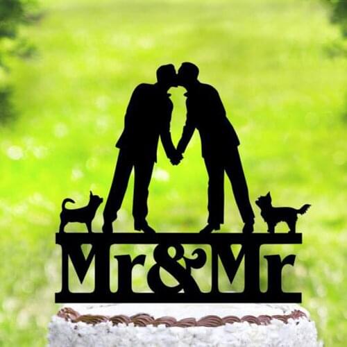 Same-sex Men and mr Cake Topper, Mr and Mr with two dogs silhouette Cake Topper,For Men Gift, wedding cake decor Supplies