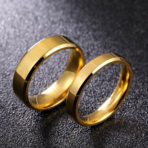 MANGOSKY 4mm 6mm Gold Stainless Steel Couple Ring For Man and Women