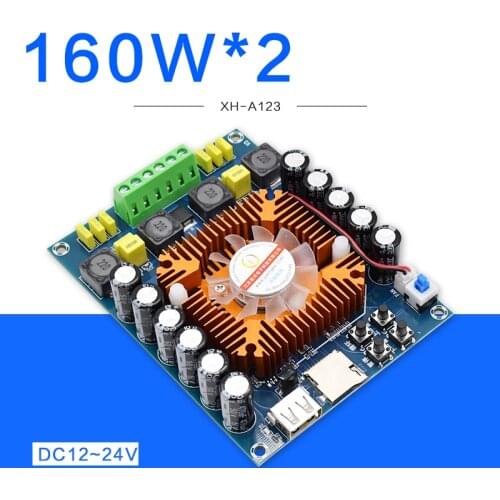 High power digital power amplifier board TDA7498E supports U disk TF card remote control 160W two channel power amplifier board