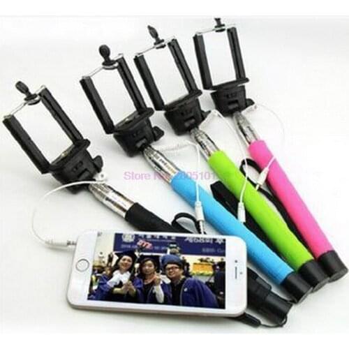 By dhl or ems 100pcs Monopod Selfie Stick Handheld stick Cable Wired Selfie Monopod Clip Holder Extendable Selfie Stick Tripod