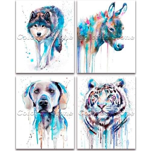 5D Full Square Diamond painting embroidery Cross stitch Animals colorful Wolf donkey dog tiger 3D Round Drill Drawing mosaic 182