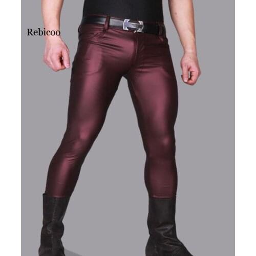 Casual Leather Pants Thin Matte Light Faux Leather Pants Stretch Tight Leg Pants Casual Leather Pants Stage Male Pencil Trousers