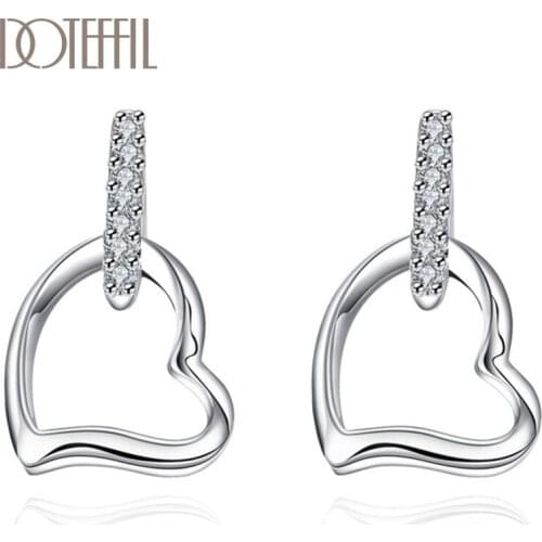 DOTEFFIL 925 Sterling Silver Heart-Shaped AAA Zircon Earrings Charm Women Jewelry Fashion Wedding Engagement Party Gift
